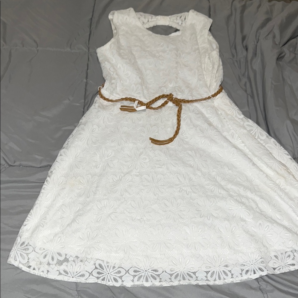 The Children's Place White Lace Dress with Tan Braided Belt